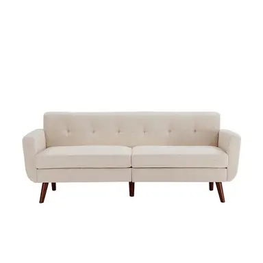 HONEYOU 165cm Two-Seater Sofa, Mid-Century Modern Living Room Sofa, Riveted Quilted Upholstered Furniture, Sturdy Small Sofa with Supportive Crossbars for Easy Assembly, Suitable for Bedrooms, Offices, and Apartments，Oatmeal