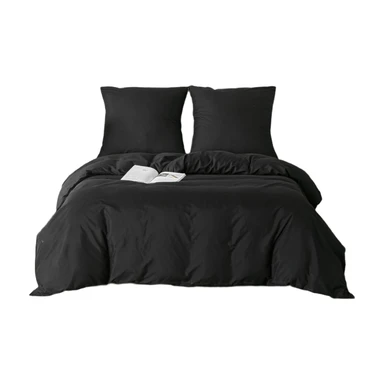 Gute Nacht Bettwäsche 240x220 3-teiliges Bettbezug-Set aus Mikrofaser 1 Bettbezug 200x200 cm + 2 Kissenbezüge 80x80 cm Schwarz