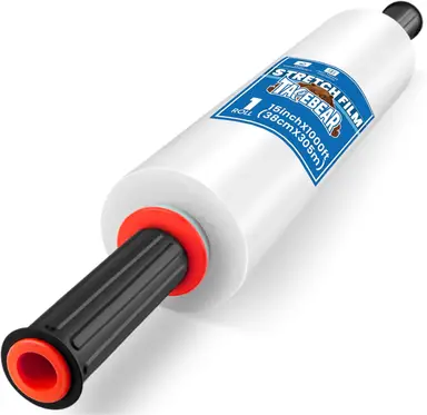 TAPEBEAR strek- en schrinkfolie, 80 mic, 380 mm x 305 m, 4 rollen, zelfklevende plasticfolie voor palletverpakking, meubelverzending en bagage-inpakking