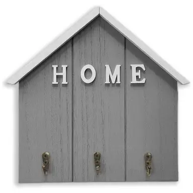 1pc House-Shaped Key Holder, "HOME" Wall Mounted Organizer with 3 Antique Metal Hooks, Entryway Storage Rack for Keys & Mail，Grey