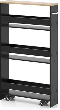 Costway 4-Tier Slim Storage Cart with Open Shelves and Wheels-Black