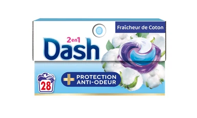 DASH Tablettes 2-en-1, Protection anti-odeur, fraîcheur de coton, 28 doses