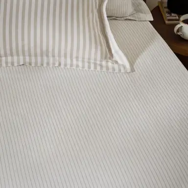 Yard Fitted Sheet Hebden Narrow Stripe 100% Cotton Natural Super King