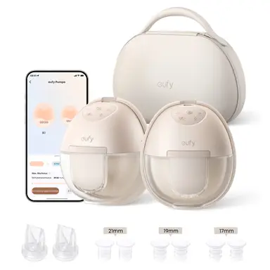 eufy tragbare Brustpumpe mit Wärmefunktion S1 Pro, schlank & freihändig, mit branchenführender HeatFlow-Technologie, kabelloses Ladecase, app-gesteuertes OptiRhythm, klinische Saugkraft, für BH