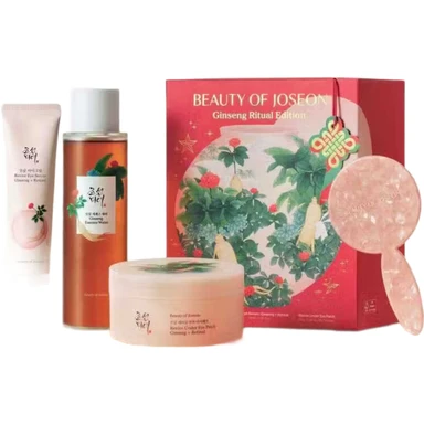 Beauty Of Joseon Coffret Noël Édition Limitée 4 pièces - Patchs yeux ginseng 60 pièces, Lotion tonique 150 ml, Crème contour des yeux 30 ml, Miroir