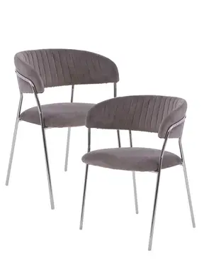 Interiors by Premier Dining Chair Tamzin Panelled Velvet Grey/Chrome 2pcs