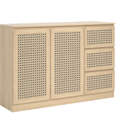 Galano Victoria Rattan-Sideboard mit 2 Türen und 3 Schubladen - Braun, 119 x 39,3 x 80,2 cm, für Wohnzimmer