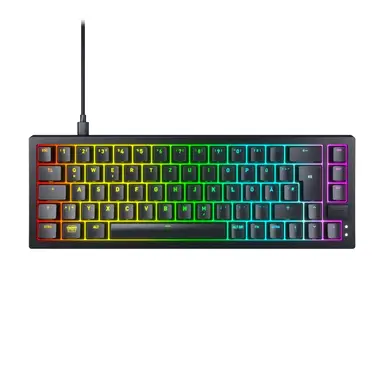 CHERRY XTRFY K5V2 Compact kabelgebundene mechanische Gaming-Tastatur, 65 % Ultra-Kompakt-Design, deutsches QWERTZ-Layout, hot-swappbare MX2A RED Switches, RGB-Backlight, Schwarz