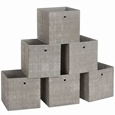 JOYFURNOS Opbergkubussen in Pampas Grijs – Set van 6 opvouwbare dozen van non-woven stof met handvatten, 30 x 30 x 30 cm, passend voor kubusrekken – ideaal voor kleding- en plankorganisatie
