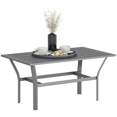 Outsunny Metal Garden Coffee Table, Rectangular Outdoor Side Table with Slatted Tabletop, Foot Pads for Outside, Garden, Balcony, Porch, 91.5 x 55 x 45cm, Dark Grey