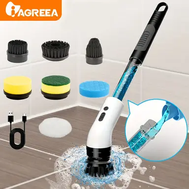 Iagreea Electric Spin Scrubber, Liquid Storage Design, Perfect for Cleaning + 7 Heads Replacement