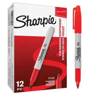 Sharpie Permanent Marker Fine Tip Red, Pack of 12