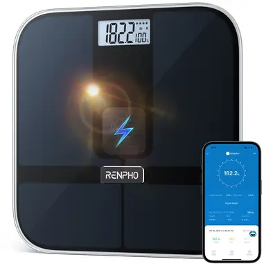 Renpho Elis Solar 2 Smart Body Scale, Measures BMI, Digital Display, Bluetooth & App Connectivity, Black