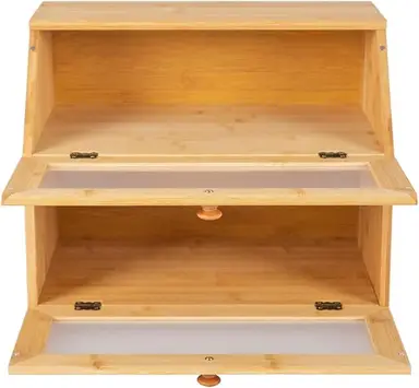 CHZIMADE 1PC Bamboo Bread Box Natural Wooden Countertop Loaf Bread Storage Bin & Acrylic Door