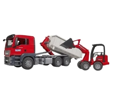 Bruder 03767 - Man TGS LKW mit Abrollcontainer und Schäffer Hoflader 2630 - 1:16 Fahrzeuge, Tieflader, Transporter, Radlader, Spielzeug ab 4 Jahre