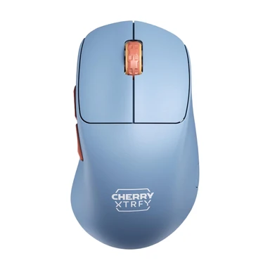 CHERRY M64 kabellose Gaming-Maus, ultraleicht (53 g), 2,4 GHz-RF für E-Sports, wiederaufladbar bis zu 90 Std., ergonomisches Design für Rechts-Hander mit ultraniedriger Front – Blau