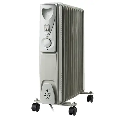 Daewoo 2500W Oil Filled Radiator – Adjustable Thermostat, 3 Heat Settings, Portable Design – Light Grey 2500W