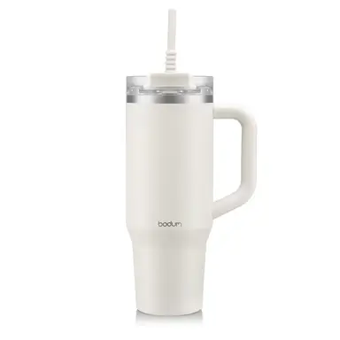 BODUM Travel Mug Tumbler 1.2 L Off White - with Straw, Handle and Lid