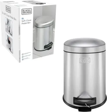 BLACK+ DECKER 5L Dome Lid Pedal Bin - Stainless Steel
