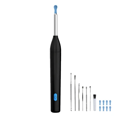 Sunluxy Ohrreiniger mit 5MP Kamera, 6 LED Lichtern, Weicher Silikonspitze, IPX5 Wasserdicht, Typ-C Aufladbar, Kompatibel mit iOS & Android – P2, Schwarz