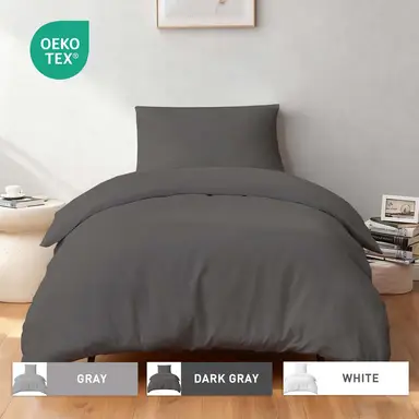 LeBonsoir Dark Gray Duvet Cover Set，135x200cm/50x75cmx1 Soft Double Brushed Bedding Set， with Zip， 2 Pieces， Includes 1 Duvet Cover & 1 Pillowcase， NO Comforter