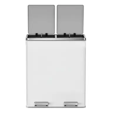 SONGMICSHOME  Kitchen Bin with 2 Compartments, 2 x 30 L Double Rubish Bin with Lids, Pedals, Plastic Inner Buckets, Soft Close, White and Grey