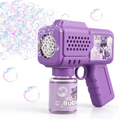 Tokky Automatic Bubble Gun for Kids, 360° Leak-Proof Bubble Machine, 8-Hole Anti-Clogging Nozzle, 1000+ Bubbles Per Minute, Little Fox Theme with DIY Stickers, Summer Outdoor Toy and Party Gift
