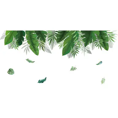 Green Tropical Assorted Leaves Decals Removable PVC Wall Stickers - Living Room Bedroom Office Home Decorations, Nature Palm Tree Leaf