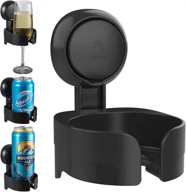 TAILI Suction Cup Wine Glass Holder for Shower, Removable Wall-Mounted Bath Cup Holder for Beer, Wine, Drinks, Enjoy in The Spa, Bathroom, Kitchen, etc. Black