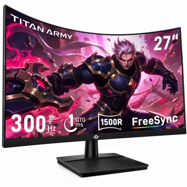 TITAN ARMY C27A1H Moniteur de jeu incurvé 27 pouces 300 Hz, FHD 1080P, 1 ms GTG, FreeSync, HDR, courbure R1500, Soin des yeux, HDMI/DP pour PC, PS5, Xbox