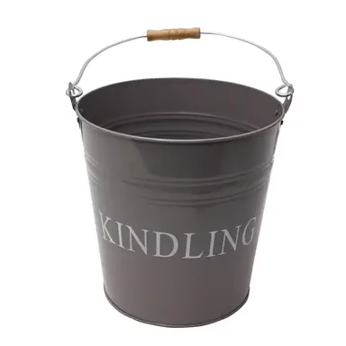 JVL Charlton Metal Fireside Kindling Bucket with Handle – Grey, Steel