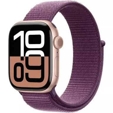 Apple Watch Series 10 (GPS + Cellular) - Rose Gold Aluminium - Plum Sport Loop - 46mm