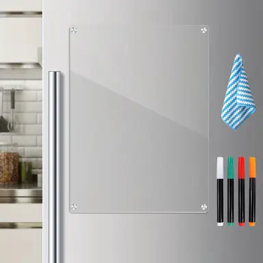 Alphynix 1 Stück Magnetische Glas-Whiteboard-Set, leeres, wiederverwendbares Memo-Board mit 4 farbigen Markern und Reinigungstuch, transparenter Kühlschrank-Organizer für Küchennotizen und Familienerinnerungen