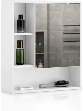 CLIPOP Bathroom Mirror Cabinet, Wall Mounted Storage Cabinet with Open Shelf 55x60cm for Bathroom