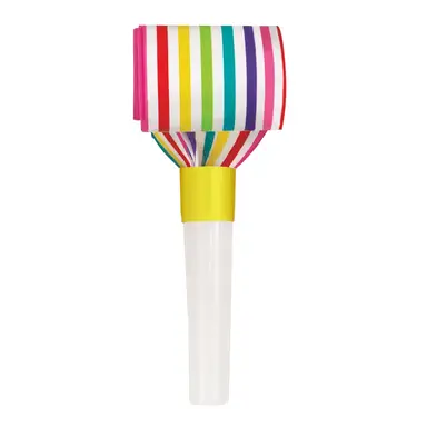 Unique Party Noisemaker Party Blowers, Rainbow Stripe, 8 Pack