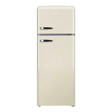 Amica FDR2213C Retro Style Top Mount Fridge Freezer – Cream | 55cm Wide | 144cm High | E Energy Rated | Chrome Handles