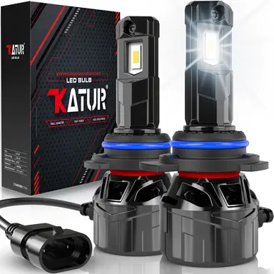 KATUR HIR2 LED Headlight Bulb 120W 30000LM, 9012 LED Bulb 6000K Xenon White Plug and Play 1:1 Mini Size High Efficiency Cooling System 9012 HIR2 Headlight Bulbs, Pack of 2