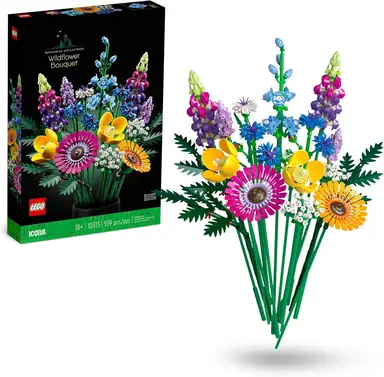 LEGO Icons Wildblumensträußchen, künstliche Mohn- und Lavendelblumen, Botanische Sammlung, Wohnaccessoires, Handarbeiten für Erwachsene, Geschenke für Frauen und Männer