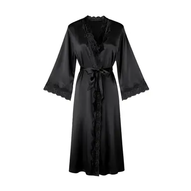 IZURIA long-sleeved black silk-like bathrobe  L