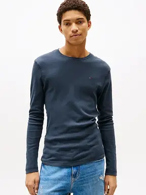 Tommy Hilfiger TJM ORIGINAL geribde longsleeve T-shirt Heren BLACK IRIS S