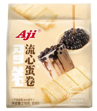 AJI Custard-Filled Wafer Rolls (Bubble Milk Tea Flavour) 218g