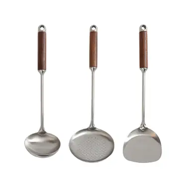PURECOOK Spatula & Ladle Series | 304 | Wooden Handle | 3-Piece Spatula & Ladle Set