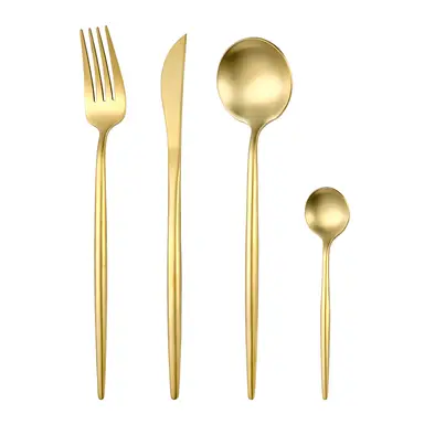 Fangyuan 4 Pieces Cutlery Set Golden Stainless Steel with Knife, Fork, Spoon, High-Quality Stainless Steel Cutlery, Dishwasher Safe Kitchen Set PTY