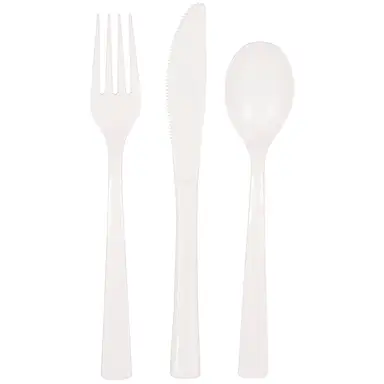 Unique Plastic Cutlery, White, 18 pack