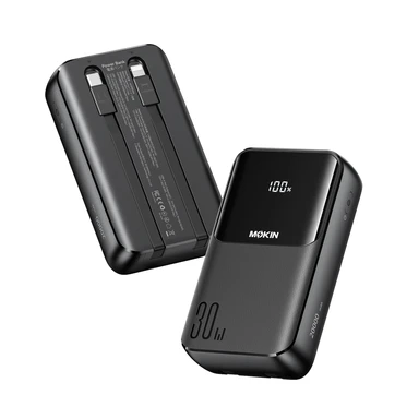Mokin Powerbank 30W 20000mAh mit integrierten dualen Kabeln, Schwarz