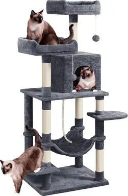Yaheetech Katzenbaum Kratzbaum Kletterbaum für Katzen 147 cm hoch mit Höhle und Liegeflächen