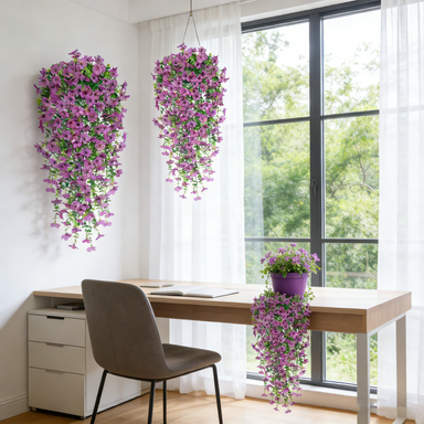 4Pcs 29.5in/75cmArtificial Flowers for Outdoors,Fake Plant Spring Summer Decor, No Fade Faux Flower for Front Door Porch Planter Patio Yard Garden(purple)