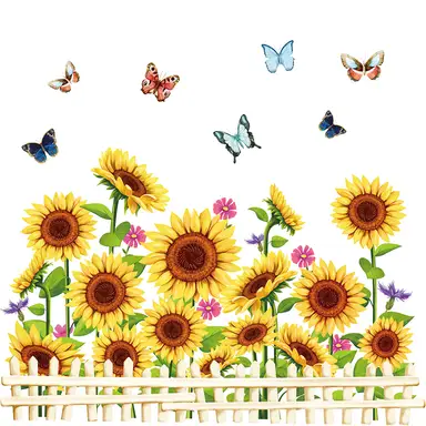 Sunflower Wall Stickers, 3D Yellow Flower Wall Decals, Easy Peel and Stick Wallpaper, DIY Removable Wall Art Mural for Bathroom, Bedroom, Nursery, TV Shower Door Home Decor,Sunflower Butterfly