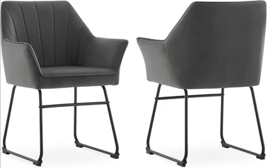 Set of 2 Velvet Dining Chairs, Modern Kitchen Upholstered Armchairs with Metal Legs & Backrest, Ergonomic Seat Grey