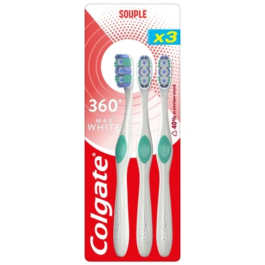Colgate 360 - Brosses à dents MaxWhite souple - Lot de 3 brosses
